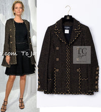 CHANEL 11PF Black Metallic Gold Wood Tweed Jacket 38 シャネル ブラック メタリック ゴールド ウール ツイード ジャケット 即発