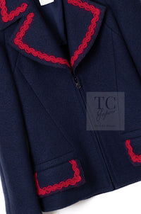 CHANEL 97A Vintage Navy Red Trim Wool Zipup Jacket Coat 36 38 シャネル ヴィンテージ ネイビー レッド トリミング ウール ジッパー ジャケット コート 即発