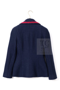 CHANEL 97A Vintage Navy Red Trim Wool Zipup Jacket Coat 36 38 シャネル ヴィンテージ ネイビー レッド トリミング ウール ジッパー ジャケット コート 即発