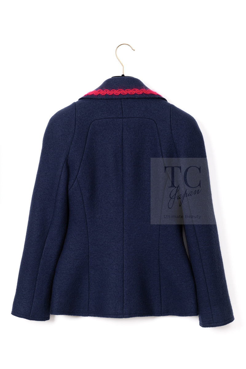 CHANEL 97A Vintage Navy Red Trim Wool Zipup Jacket Coat 36 38 シャネル ヴィンテージ ネイビー レッド トリミング ウール ジッパー ジャケット コート 即発
