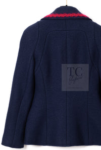 CHANEL 97A Vintage Navy Red Trim Wool Zipup Jacket Coat 36 38 シャネル ヴィンテージ ネイビー レッド トリミング ウール ジッパー ジャケット コート 即発