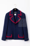 CHANEL 97A Vintage Navy Red Trim Wool Zipup Jacket Coat 36 38 シャネル ヴィンテージ ネイビー レッド トリミング ウール ジッパー ジャケット コート 即発