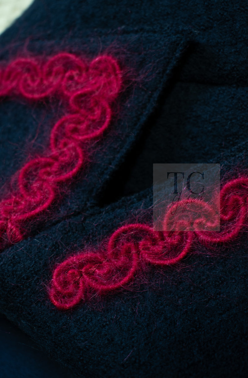 CHANEL 97A Vintage Navy Red Trim Wool Zipup Jacket Coat 36 38 シャネル ヴィンテージ ネイビー レッド トリミング ウール ジッパー ジャケット コート 即発