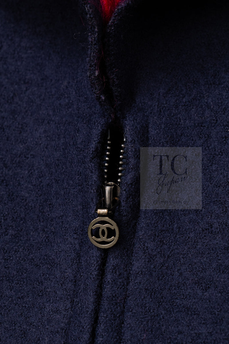 CHANEL 97A Vintage Navy Red Trim Wool Zipup Jacket Coat 36 38 シャネル ヴィンテージ ネイビー レッド トリミング ウール ジッパー ジャケット コート 即発