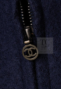 CHANEL 97A Vintage Navy Red Trim Wool Zipup Jacket Coat 36 38 シャネル ヴィンテージ ネイビー レッド トリミング ウール ジッパー ジャケット コート 即発