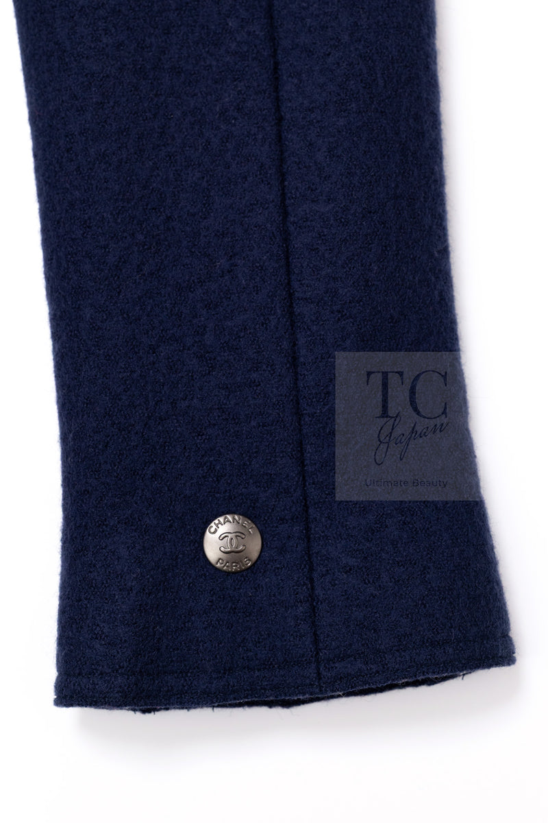 CHANEL 97A Vintage Navy Red Trim Wool Zipup Jacket Coat 36 38 シャネル ヴィンテージ ネイビー レッド トリミング ウール ジッパー ジャケット コート 即発