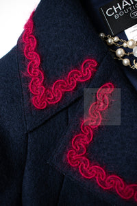 CHANEL 97A Vintage Navy Red Trim Wool Zipup Jacket Coat 36 38 シャネル ヴィンテージ ネイビー レッド トリミング ウール ジッパー ジャケット コート 即発