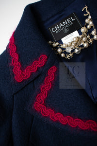 CHANEL 97A Vintage Navy Red Trim Wool Zipup Jacket Coat 36 38 シャネル ヴィンテージ ネイビー レッド トリミング ウール ジッパー ジャケット コート 即発