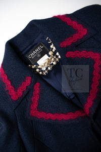 CHANEL 97A Vintage Navy Red Trim Wool Zipup Jacket Coat 36 38 シャネル ヴィンテージ ネイビー レッド トリミング ウール ジッパー ジャケット コート 即発