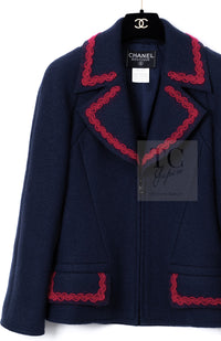 CHANEL 97A Vintage Navy Red Trim Wool Zipup Jacket Coat 36 38 シャネル ヴィンテージ ネイビー レッド トリミング ウール ジッパー ジャケット コート 即発