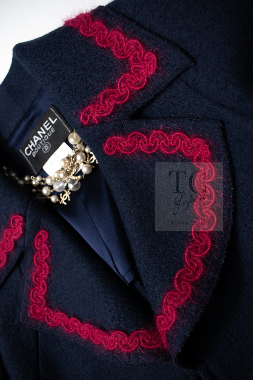 CHANEL 97A Vintage Navy Red Trim Wool Zipup Jacket Coat 36 38 シャネル ヴィンテージ ネイビー レッド トリミング ウール ジッパー ジャケット コート 即発