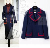 CHANEL 97A Vintage Navy Red Trim Wool Zipup Jacket Coat 36 38 シャネル ヴィンテージ ネイビー レッド トリミング ウール ジッパー ジャケット コート 即発