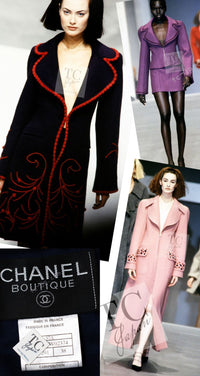 CHANEL 97A Vintage Navy Red Trim Wool Zipup Jacket Coat 36 38 シャネル ヴィンテージ ネイビー レッド トリミング ウール ジッパー ジャケット コート 即発
