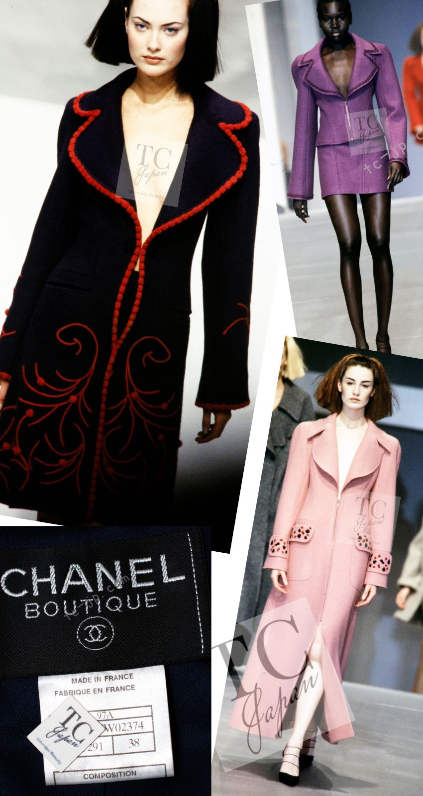 CHANEL 97A Vintage Navy Red Trim Wool Zipup Jacket Coat 36 38 シャネル ヴィンテージ ネイビー レッド トリミング ウール ジッパー ジャケット コート 即発