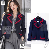 CHANEL 97A Vintage Navy Red Trim Wool Zipup Jacket Coat 36 38 1