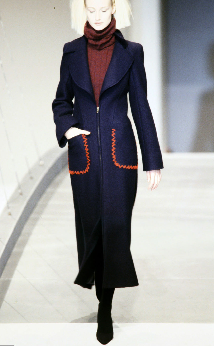 CHANEL 97A Vintage Navy Red Trim Wool Zipup Jacket Coat 36 38 シャネル ヴィンテージ ネイビー レッド トリミング ウール ジッパー ジャケット コート 即発