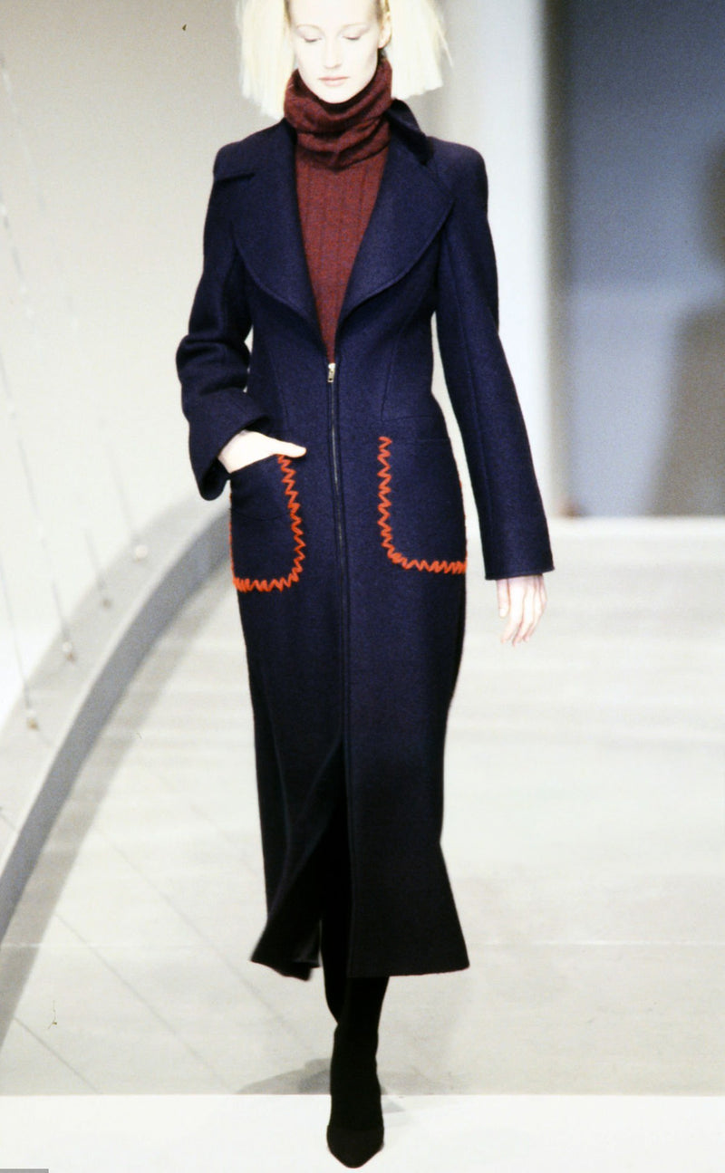 CHANEL 97A Vintage Navy Red Trim Wool Zipup Jacket Coat 36 38 シャネル ヴィンテージ ネイビー レッド トリミング ウール ジッパー ジャケット コート 即発