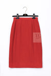 CHANEL 87S Vintage Red Ivory Trimming Wool Tweed Jacket Skirt Suit 38 40 シャネル ヴィンテージ レッド アイボリー トリミング ウール ツイード ジャケット スカート スーツ 即発
