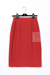 CHANEL 87S Vintage Red Ivory Trimming Wool Tweed Jacket Skirt Suit 38 40 シャネル ヴィンテージ レッド アイボリー トリミング ウール ツイード ジャケット スカート スーツ 即発