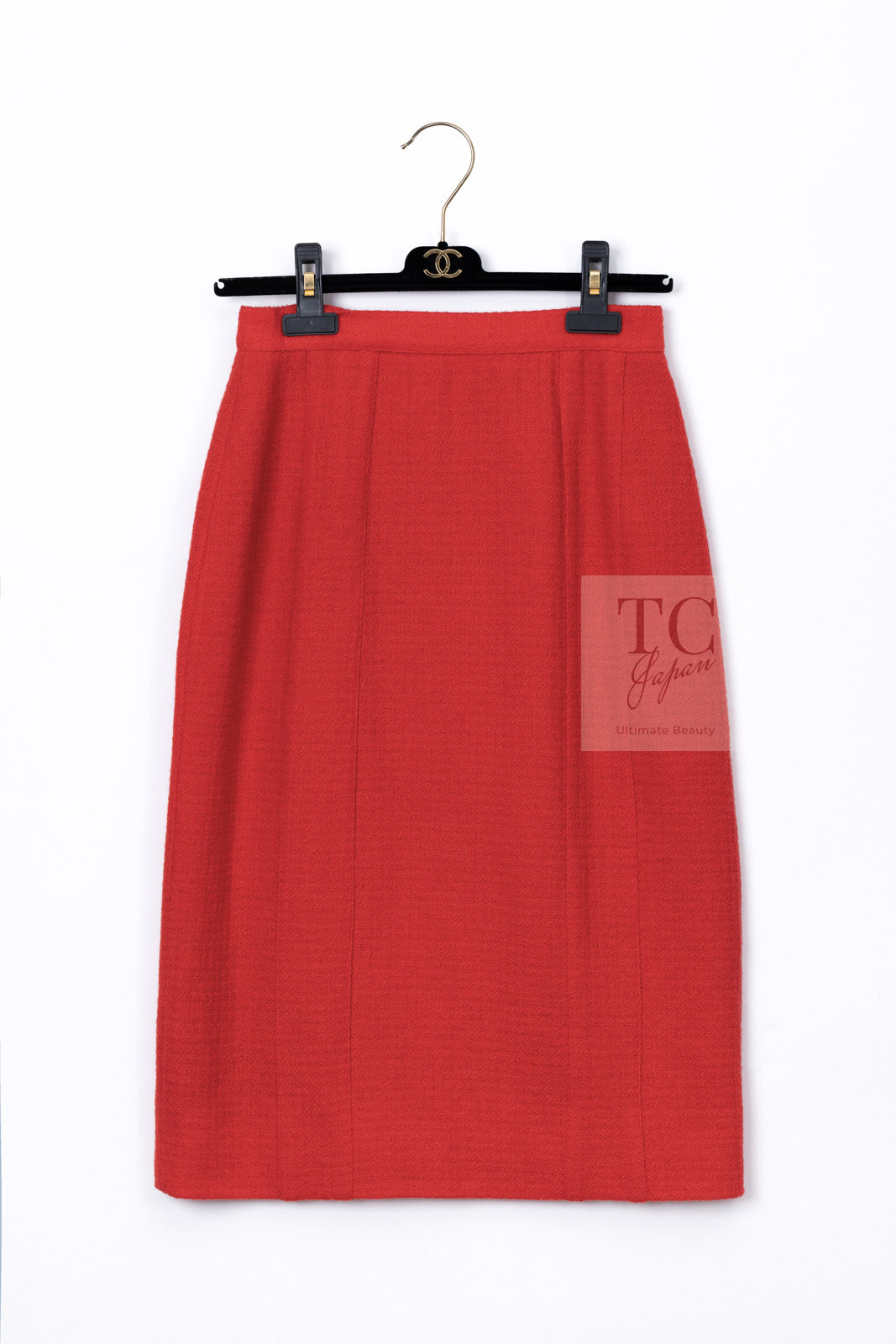 CHANEL 87S Vintage Red Ivory Trimming Wool Tweed Jacket Skirt Suit 38 40 シャネル ヴィンテージ レッド アイボリー トリミング ウール ツイード ジャケット スカート スーツ 即発