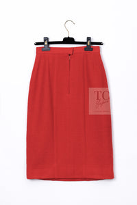 CHANEL 87S Vintage Red Ivory Trimming Wool Tweed Jacket Skirt Suit 38 40 シャネル ヴィンテージ レッド アイボリー トリミング ウール ツイード ジャケット スカート スーツ 即発