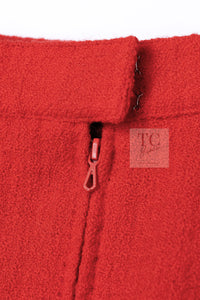 CHANEL 87S Vintage Red Ivory Trimming Wool Tweed Jacket Skirt Suit 38 40 シャネル ヴィンテージ レッド アイボリー トリミング ウール ツイード ジャケット スカート スーツ 即発
