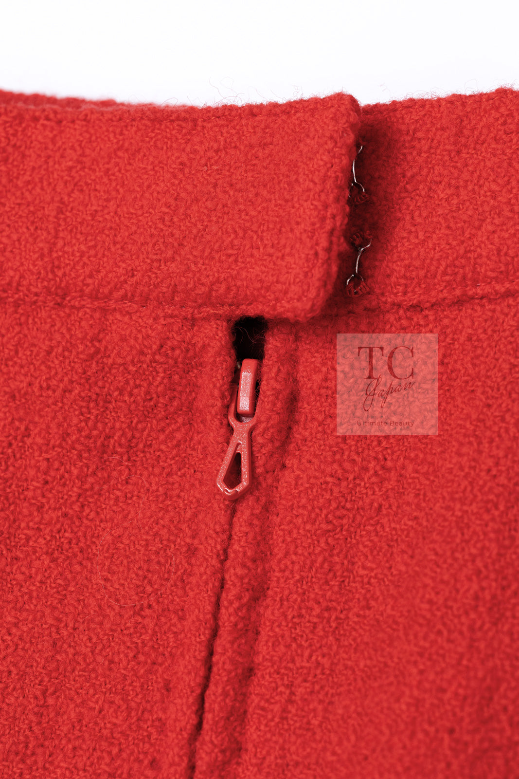 CHANEL 87S Vintage Red Ivory Trimming Wool Tweed Jacket Skirt Suit 38 40 シャネル ヴィンテージ レッド アイボリー トリミング ウール ツイード ジャケット スカート スーツ 即発