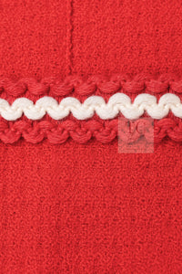 CHANEL 87S Vintage Red Ivory Trimming Wool Tweed Jacket Skirt Suit 38 40 シャネル ヴィンテージ レッド アイボリー トリミング ウール ツイード ジャケット スカート スーツ 即発