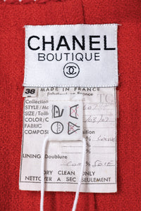 CHANEL 87S Vintage Red Ivory Trimming Wool Tweed Jacket Skirt Suit 38 40 シャネル ヴィンテージ レッド アイボリー トリミング ウール ツイード ジャケット スカート スーツ 即発