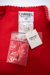 CHANEL 87S Vintage Red Ivory Trimming Wool Tweed Jacket Skirt Suit 38 40 シャネル ヴィンテージ レッド アイボリー トリミング ウール ツイード ジャケット スカート スーツ 即発