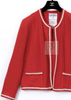 CHANEL 87S Vintage Red Ivory Trimming Wool Tweed Jacket Skirt Suit 38 40 シャネル ヴィンテージ レッド アイボリー トリミング ウール ツイード ジャケット スカート スーツ 即発