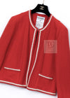 CHANEL 87S Vintage Red Ivory Trimming Wool Tweed Jacket Skirt Suit 38 40 シャネル ヴィンテージ レッド アイボリー トリミング ウール ツイード ジャケット スカート スーツ 即発