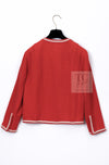 CHANEL 87S Vintage Red Ivory Trimming Wool Tweed Jacket Skirt Suit 38 40 シャネル ヴィンテージ レッド アイボリー トリミング ウール ツイード ジャケット スカート スーツ 即発
