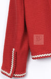 CHANEL 87S Vintage Red Ivory Trimming Wool Tweed Jacket Skirt Suit 38 40 シャネル ヴィンテージ レッド アイボリー トリミング ウール ツイード ジャケット スカート スーツ 即発