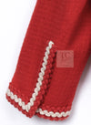 CHANEL 87S Vintage Red Ivory Trimming Wool Tweed Jacket Skirt Suit 38 40 シャネル ヴィンテージ レッド アイボリー トリミング ウール ツイード ジャケット スカート スーツ 即発