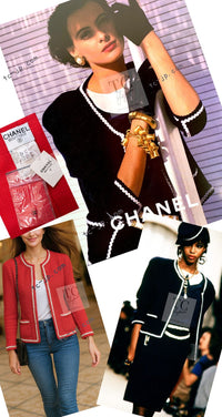CHANEL 87S Vintage Red Ivory Trimming Wool Tweed Jacket Skirt Suit 38 40 シャネル ヴィンテージ レッド アイボリー トリミング ウール ツイード ジャケット スカート スーツ 即発