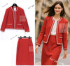 CHANEL 87S Vintage Red Ivory Trimming Wool Tweed Jacket Skirt Suit 38 40 シャネル ヴィンテージ レッド アイボリー トリミング ウール ツイード ジャケット スカート スーツ 即発