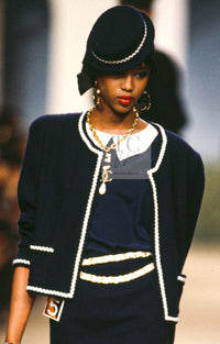 CHANEL 87S Vintage Red Ivory Trimming Wool Tweed Jacket Skirt Suit 38 40 シャネル ヴィンテージ レッド アイボリー トリミング ウール ツイード ジャケット スカート スーツ 即発