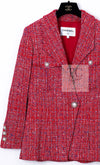 CHANEL 19PS Red Pearl Logo Buttons Cotton Tweed Jacket 40 42 シャネル レッド パール ロゴ ボタン コットン ツイード ジャケット 即発
