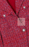 CHANEL 19PS Red Pearl Logo Buttons Cotton Tweed Jacket 40 42 シャネル レッド パール ロゴ ボタン コットン ツイード ジャケット 即発