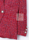 CHANEL 19PS Red Pearl Logo Buttons Cotton Tweed Jacket 40 42 シャネル レッド パール ロゴ ボタン コットン ツイード ジャケット 即発
