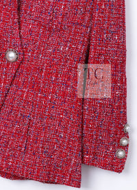CHANEL 19PS Red Pearl Logo Buttons Cotton Tweed Jacket 40 42 シャネル レッド パール ロゴ ボタン コットン ツイード ジャケット 即発