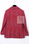 CHANEL 19PS Red Pearl Logo Buttons Cotton Tweed Jacket 40 42 シャネル レッド パール ロゴ ボタン コットン ツイード ジャケット 即発