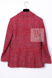 CHANEL 19PS Red Pearl Logo Buttons Cotton Tweed Jacket 40 42 シャネル レッド パール ロゴ ボタン コットン ツイード ジャケット 即発