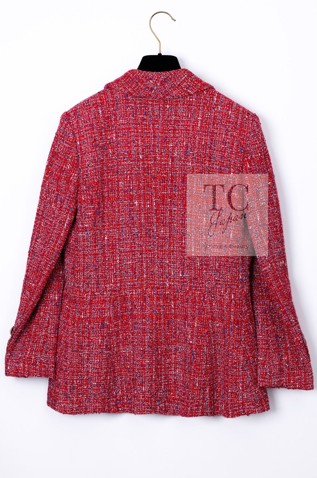 CHANEL 19PS Red Pearl Logo Buttons Cotton Tweed Jacket 40 42 シャネル レッド パール ロゴ ボタン コットン ツイード ジャケット 即発