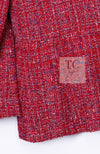 CHANEL 19PS Red Pearl Logo Buttons Cotton Tweed Jacket 40 42 シャネル レッド パール ロゴ ボタン コットン ツイード ジャケット 即発