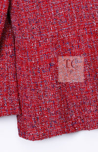 CHANEL 19PS Red Pearl Logo Buttons Cotton Tweed Jacket 40 42 シャネル レッド パール ロゴ ボタン コットン ツイード ジャケット 即発