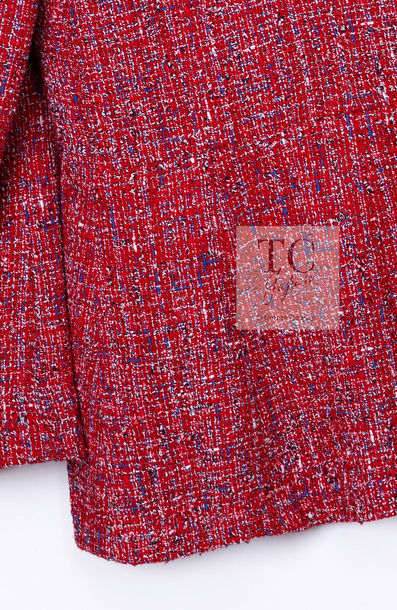 CHANEL 19PS Red Pearl Logo Buttons Cotton Tweed Jacket 40 42 シャネル レッド パール ロゴ ボタン コットン ツイード ジャケット 即発