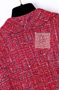 CHANEL 19PS Red Pearl Logo Buttons Cotton Tweed Jacket 40 42 シャネル レッド パール ロゴ ボタン コットン ツイード ジャケット 即発
