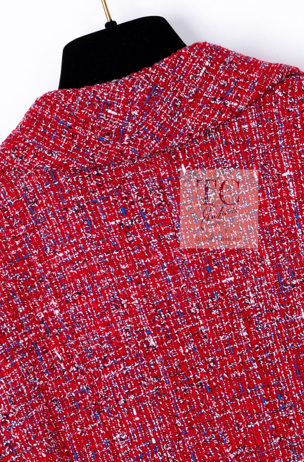 CHANEL 19PS Red Pearl Logo Buttons Cotton Tweed Jacket 40 42 シャネル レッド パール ロゴ ボタン コットン ツイード ジャケット 即発
